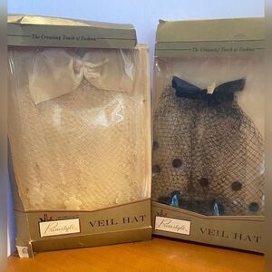 Pair Vintage Primstyle Veil Hat Fascinator Women’s One Size  Bow Polka Dot